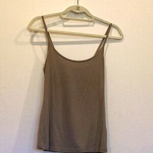 Ronen Chen Lt. Olive Viscose/Spandex spaghetti strap tank.